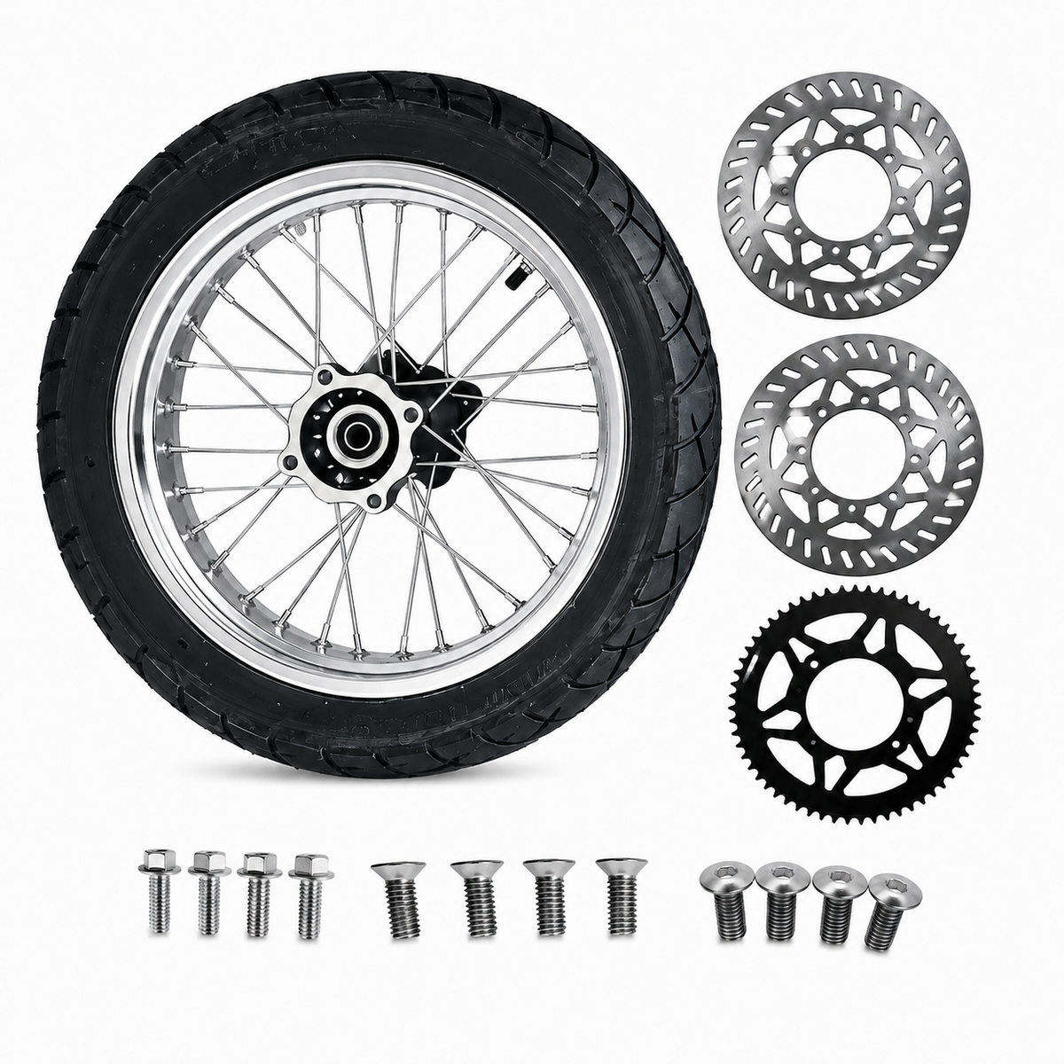 "SKINNY" Supermoto Sets With Sprockets and Rotors - For Throne Strike, Yozma IN10, Tuttio Soliel 01 , Valtinsu EM-5, Qronge X1 Spark, Etc.